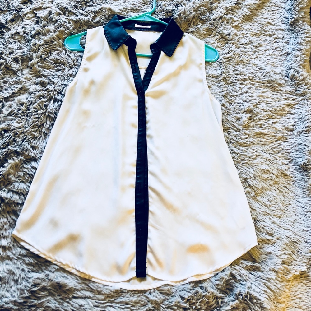 Soprano Leather Collar Chiffon tank top
